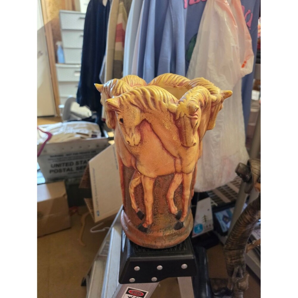 AT-1 Ceramic Horse-Relief Accent Vase in Warm Yellow-Orange
